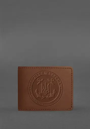 Кожаная обложка на удостоверение Морской охраны светло-коричневая Crazy Horse - фото 2