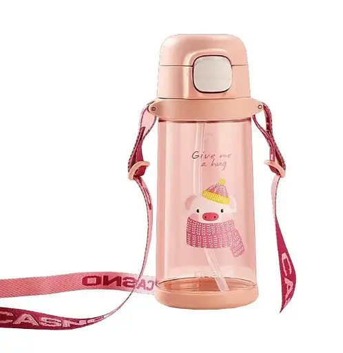 Пляшка для води Casno 690 мл KXN-1219 Рожева (Свинка) з соломинкою (KXN-1219_Pink) - фото 2