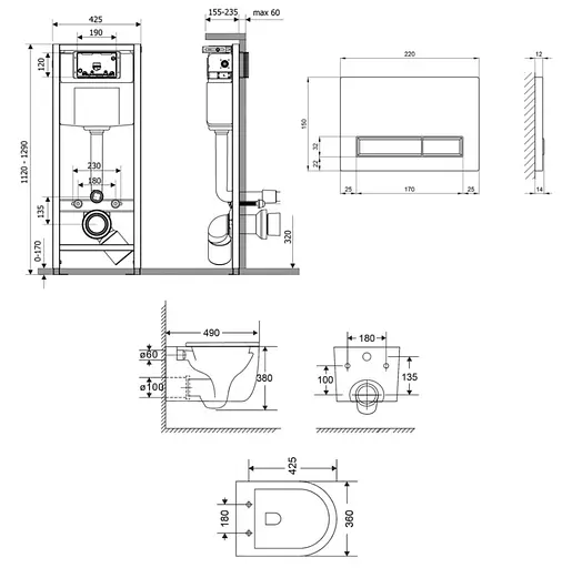 Набір Q-tap Nest 4 в 1 підвісний унітаз Taurus Ultra Quiet 490х360х380 + комплект інсталяції QT2433084EUQMB46185 - фото 2