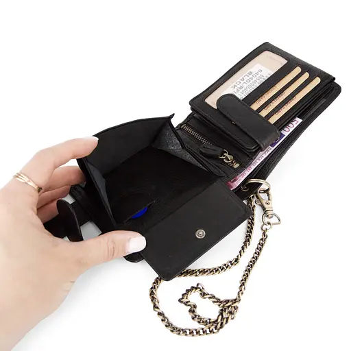 Мужское кожаное портмоне Hill Burry 6404DL черное на кнопках с цепочкой - фото 4