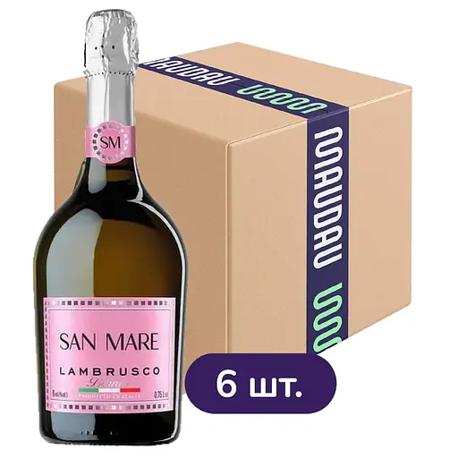 Упаковка ігристого вина San Mare Lambrusco dell'Emilia Bianco біле напівсолодке 4.5 л (0.75 л x 6 шт.)