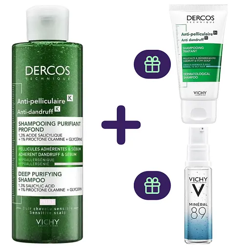 Шампунь-скраб Vichy Dercos для глибокого очищення шкіри голови та волосся 250 мл + набір для догляду - фото 1