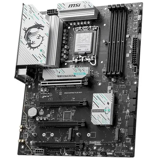 Материнская плата MSI LGA1851, B860 Gaming PLUS WIFI, B860, 4xDDR5, 1xPCI-E 5.0 x16, 3xPCI-E 4.0 x16, 4xSATA3, 3xM.2, ALC897, Killer E5000, WiFi 7, Bluetooth 5.4, HDMI/DP/Type-C, ATX - фото 4