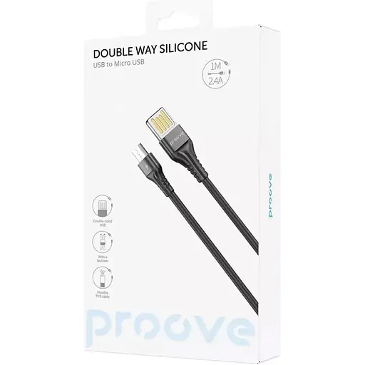 Кабель Proove Double Way Silicone USB-A to Micro-USB 1m Black (CCDS20001301) [130732] - фото 2