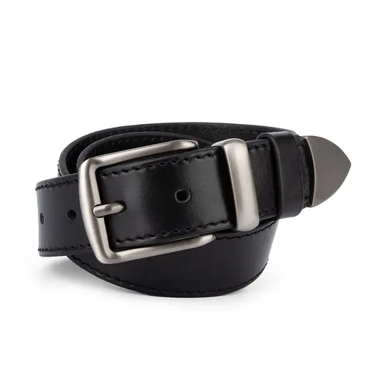 Ремень мужской кожаный JK-4006 черный под джинсы (125 см) - фото 1