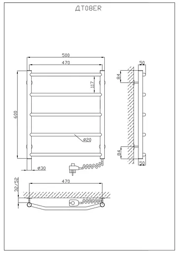 Электрический полотенцесушитель Kosser Трапеция 600x500/5 ER рег. ДТ08ER, Хром, Правое - фото 5