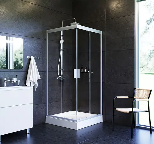Душевая кабина Am.Pm Gem Square Slide 90x90 см без поддона хром матовый W90UG-403-090MT, Универсальная, прозрачный, хром матовый - фото 2