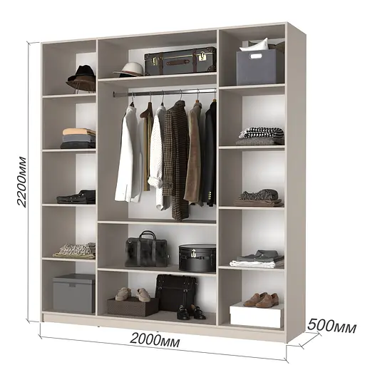 Шафа 4-дверна з антресоллю MebelStar Оскар ДСП BL-B, комплект полиць 200x52x260 см Антрацит (MBS-5070) - фото 3