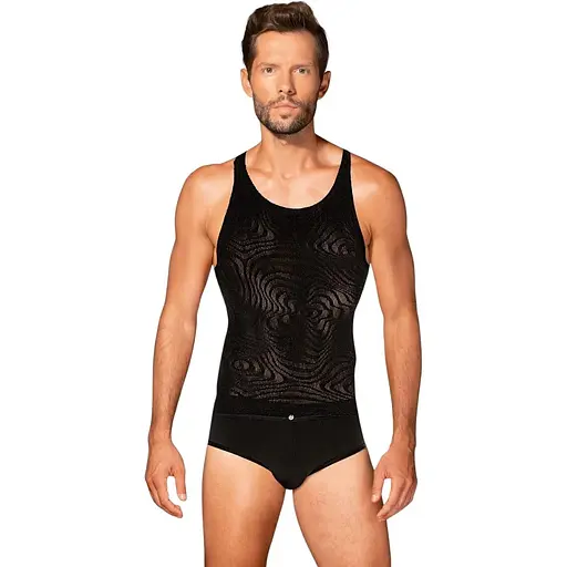 Мужская полупрозрачная майка-борцовка с узором Obsessive T103 tank top черная S/M/L
