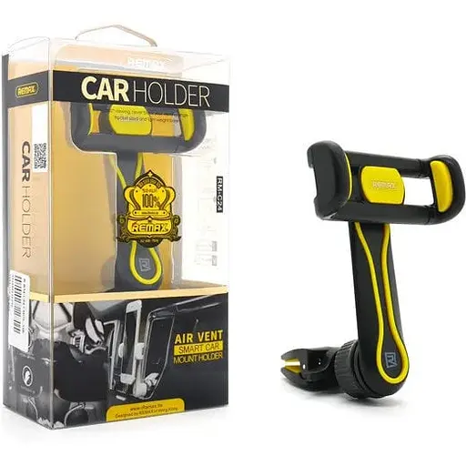 Автодержатель Remax RM-C24 черно-желтый в решетку воздуховода - фото 1