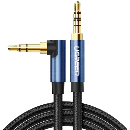 Аудіокабель Ugreen 3.5 мм Male to 3.5 мм Male Cable Gold Plated Metal Case with Braid 1 м блакитний чорний - фото 1