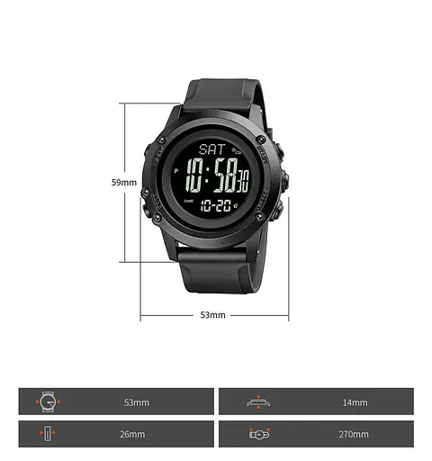 Чоловічий наручний годинник Skmei 1793 processor з компасом, барометром, альтиметром (Чорні) - фото 10