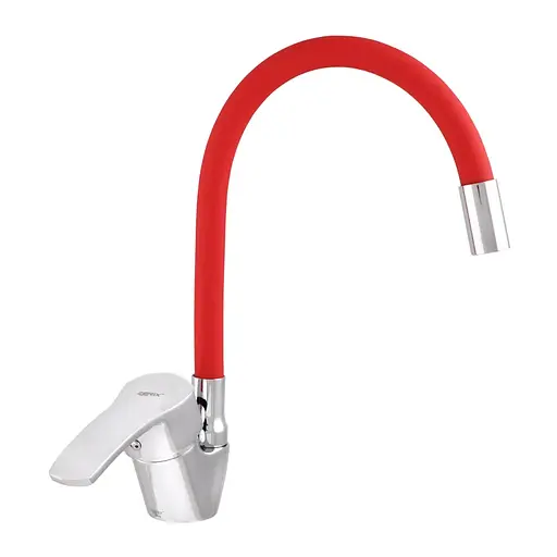 Змішувач для кухні Zerix YUB 279 з червоним гнучким виливом ZX0441 Хром - фото 1