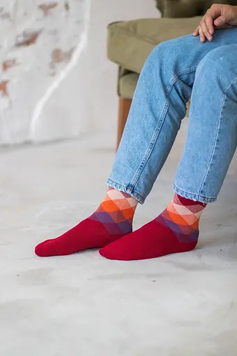Красные носки ромбы бесшовные 100% ORGANIC cotton JILL ANTONY 38-40 - фото 1