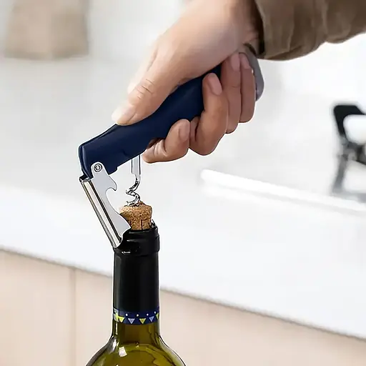 Універсальна відкривачка консервний ніж зі штопором металевий 3 в 1, Kitchen Master Синій 87725 - фото 5