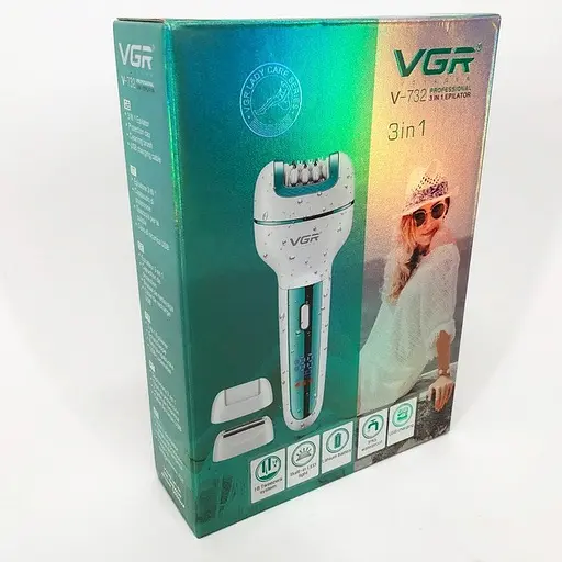 Електробритва-епілятор 3 в 1 VGR V-732 з підсвіткою та насадками зелений - фото 7