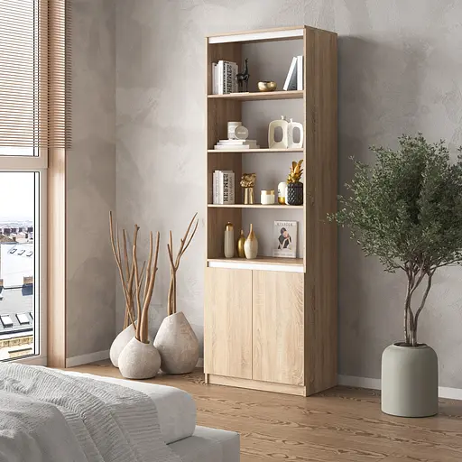 Шкаф для книг Vays пенал с полками R-29 Дуб Сонома-Белые планки