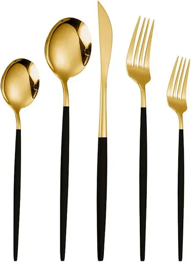 Набор столовых приборов золото Black из нержавеющей стали 18/10 на 5 предметов. - фото 1