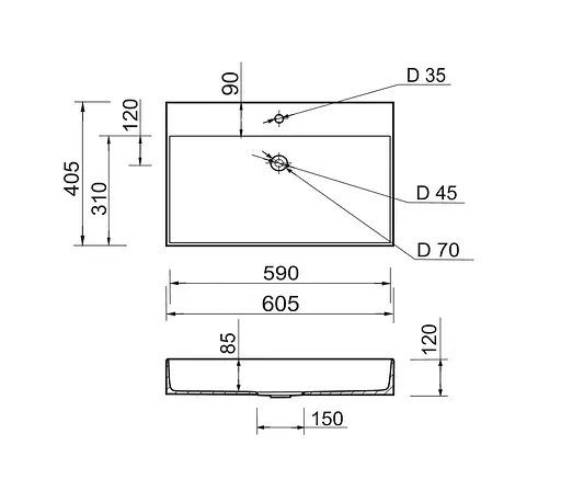 Раковина накладная Adamant SLENDER, прямоугольная (4824296204008) - фото 8