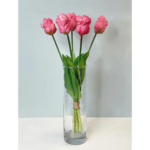 Тюльпани штучні Hvoya латексні махрові букет 5 квіток рожеві