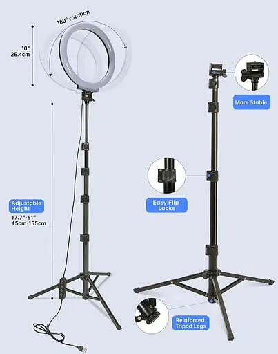 Кольцевой светильник Railee со штативом Светодиодный кольцевой светильник RGB 25,9 см со штативом для камеры - фото 4
