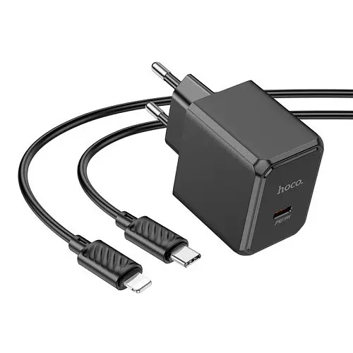 Сетевое зарядное устройство Hoco CS13A Ocean single port PD20W charger set(C to iP) черный - фото 2