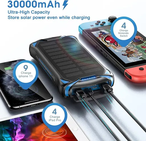 Сонячний зарядний пристрій S18 Ver Wireless Charging 30000mAh (3 входи + 3 виходи) + ліхтар - фото 4