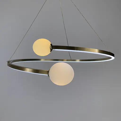 Латунна LED люстра Ring з 2 білими плафонами Ø 80 см | Арт. DE1C-800 AB | Line F - фото 6