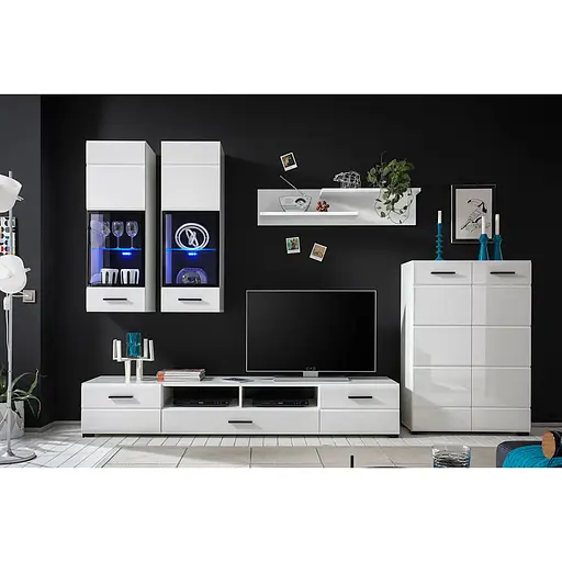 Модульная стенка для гостиной ВМК (БРВ) Арктика Нимфея альба + Белый глянец (GRB-1897) - фото 2