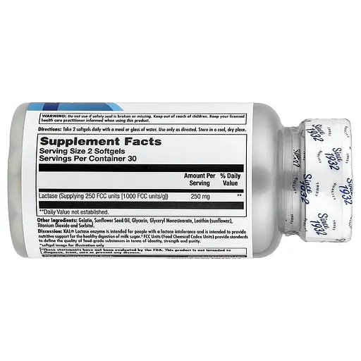 Энзимы лактазы KAL Lactase Enzyme 250 mg, 60 капсул - фото 2