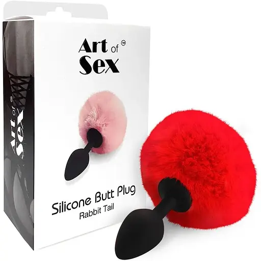 Силіконова анальна пробка М Art of Sex Silicone Bunny Tails Butt plug Red діаметр 3.5 см - фото 3