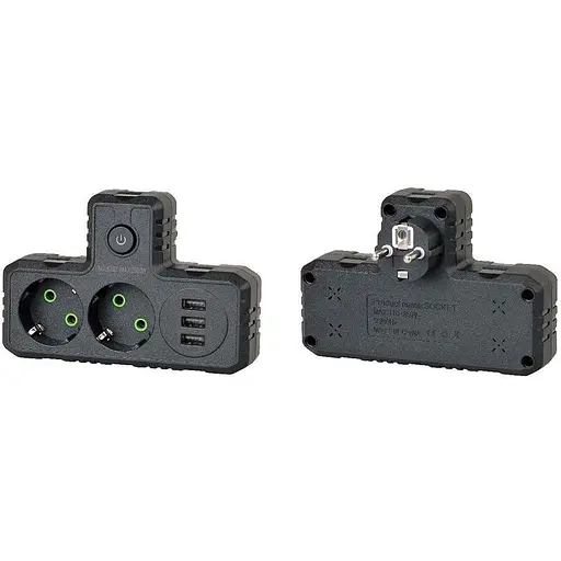 Розетка-двійник із заземленням Voltronic F-302 Black 2 розетки+3USB (1А) 2500W 10A 220V - фото 3