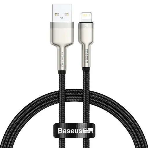 Кабель Baseus Cafule Series Metal Data Cable USB to IP 2.4A 0.25m Black - фото 1