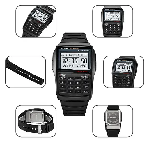 Чоловічий наручний годинник з калькулятором Skmei 2255 (Чорний) - фото 9