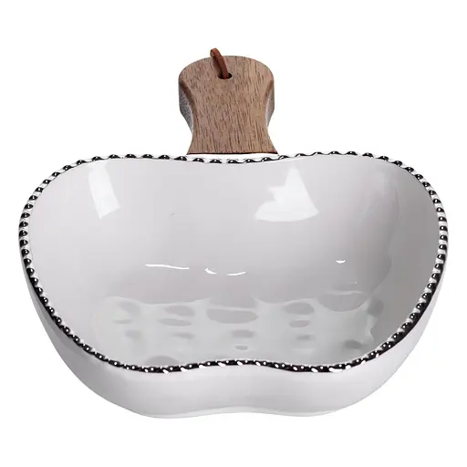 Тарелка фарфоровая глубокая с ручкой Яблоко 23×16×4 (см) сервировочное блюдо с ручкой для подачи тарелка сковорода Серебро Yiwu ZJH-15-1 - фото 3