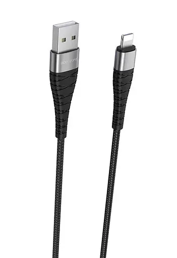 Кабель BOROFONE BX32 USB to iP 2.4A, 1m, nylon, aluminum+TPE connectors, Black - фото 1