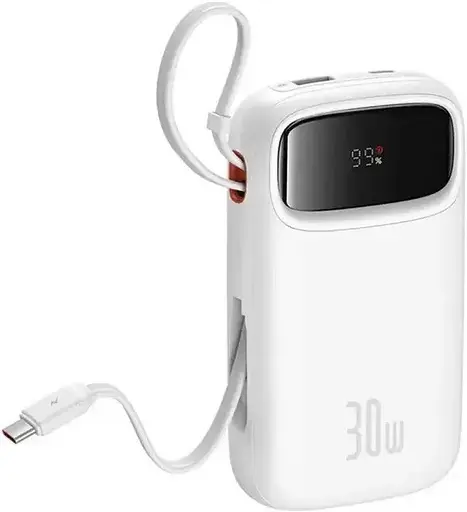 Павер банк - зовнішній акб Baseus Qpow 2 Digital Display 20000mAh 30W (P10055009213-00) 2 in 1 білий - фото 2