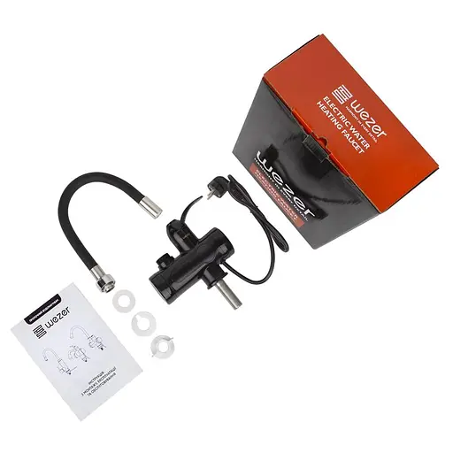 Проточный водонагреватель для кухни гибкий излив датчик температуры 3,0 кВт черный Wezer SDR-G15T-Black - фото 3