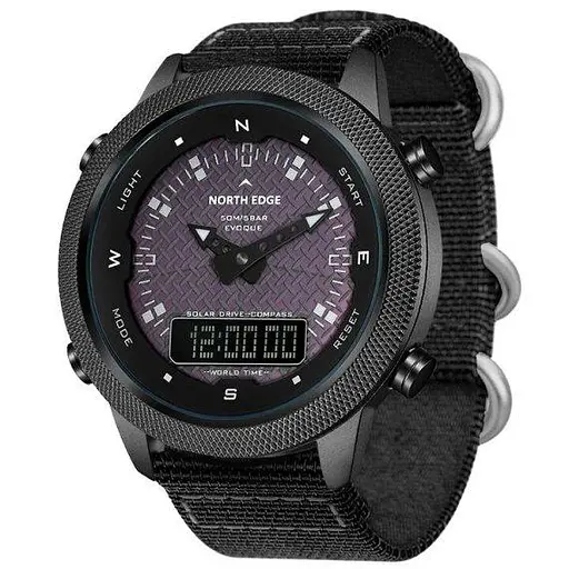 Мужские водостойкие тактические наручные часы North Edge Solar Compass (Черные) - фото 2