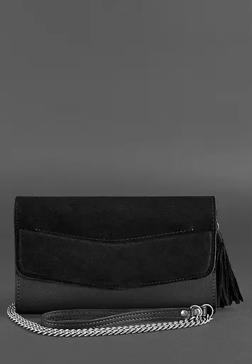 Шкіряна жіноча сумка Еліс чорна Велюр - фото 3