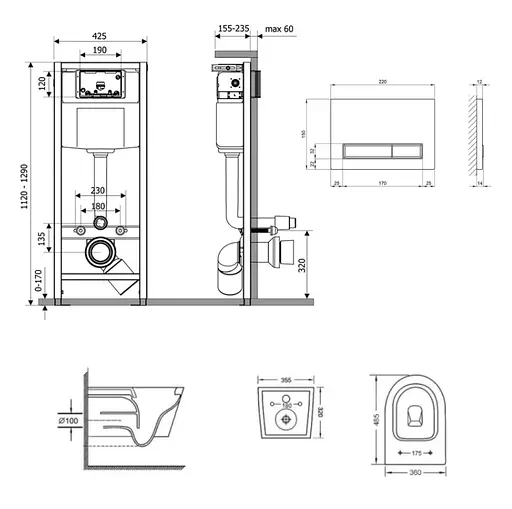 Набір Q-tap Nest 4 в 1 підвісний унітаз Swan Ultra Quiet 485x360x320 + комплект інсталяції QT16335179W45153 - фото 2