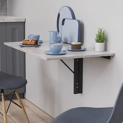 Обідній стіл-трансформер Ніка настінний Ferrum-decor 420x900x500 Чорний метал ДСП Бетон 16 мм (FRD-105170)