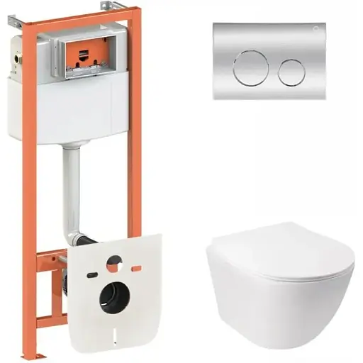 Набір Q-tap інсталяція 3 в 1 Nest QT0133M425 з панеллю змиву круглою QT0111M11112CRM + унітаз з сидінням Jay QT07335176W - фото 1