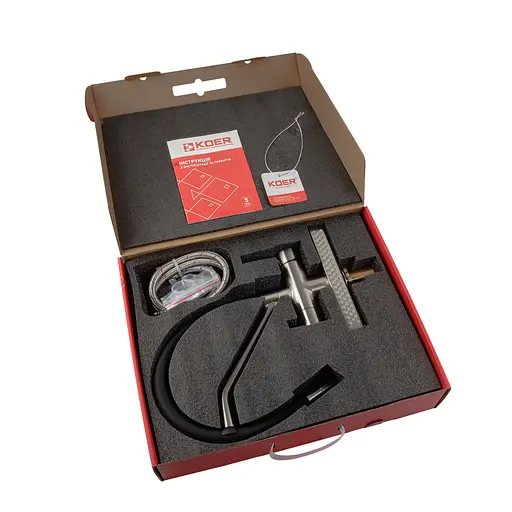 Смеситель для кухни Koer "Водопад" KB-74027-02 с черным силиконовым изливом KR5201 Нержавеющая сталь - фото 6