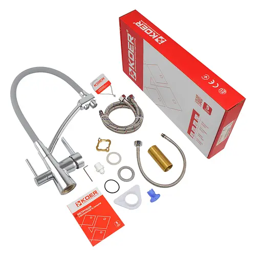 Смеситель для кухни на две воды с гибким изливом Koer KB-72003-01 KR3375 Хром - фото 4