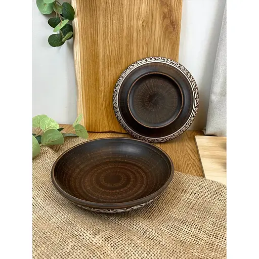 Салатник керамічний (глиняний) різьблений Ангоб 600 мл - фото 6