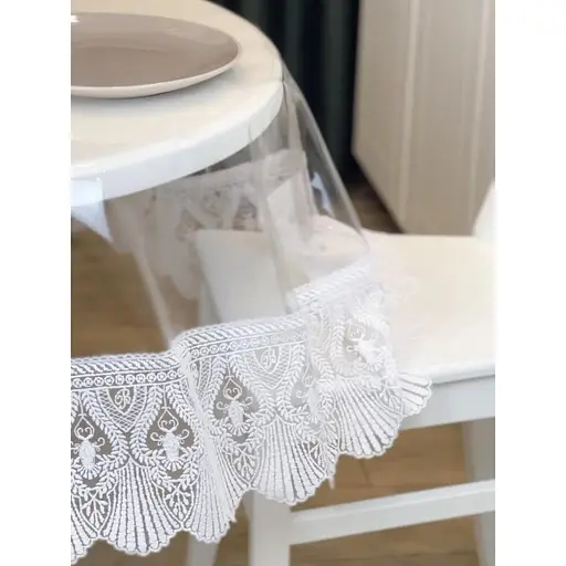 Силиконовая скатерть с белым кружевом Ришелье 15см 200х200 см