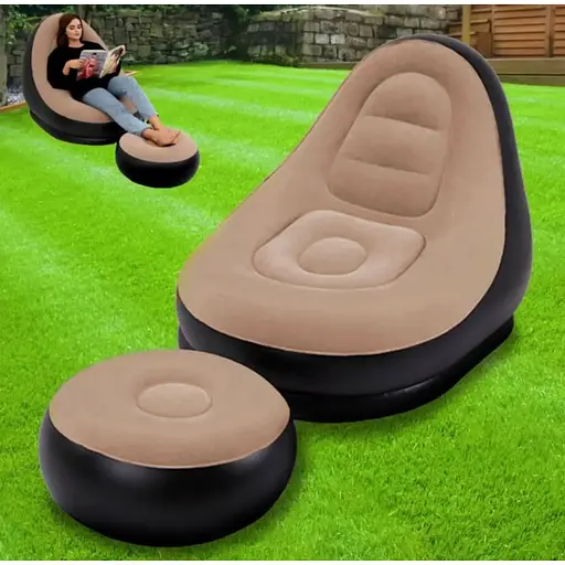 Крісло надувне Intex AirSofa велюрове з пуфиком для дому та саду