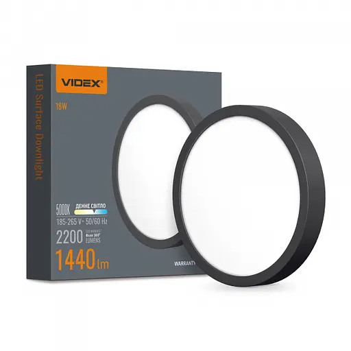 LED Світильник круглий накладний VIDEX 18W 5000K Black - фото 1
