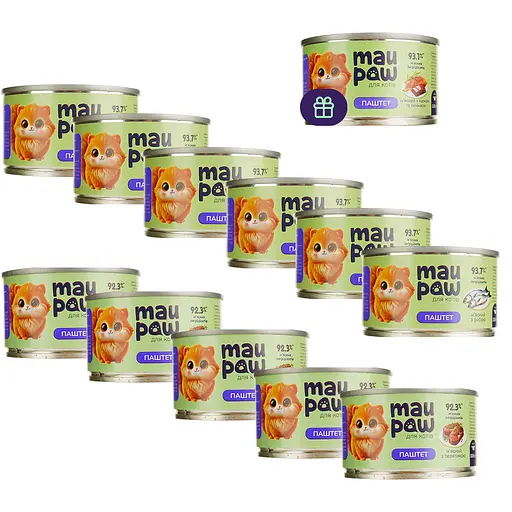 Набор влажного корма для взрослых кошек MAU PAW 1.2 кг (11 шт. + 1 шт. подарок х 100 г)